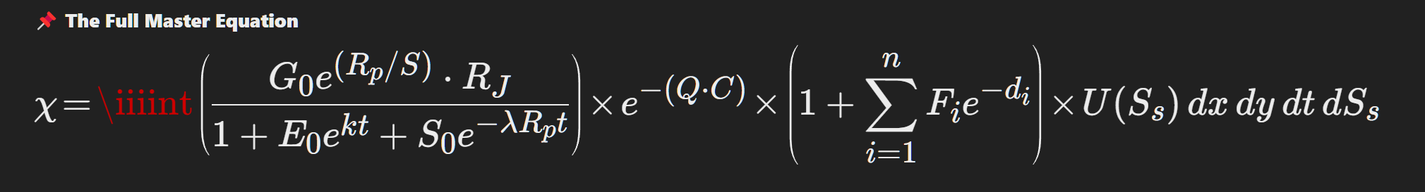 Mathematical equation diagram: Master Equation 1 — Theophysics framework by David Lowe
